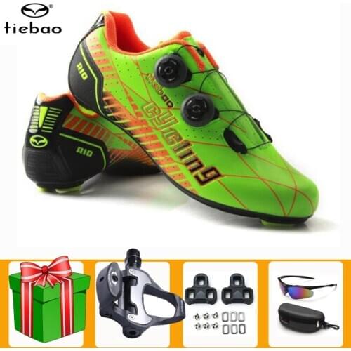 Tiebao Road Cycling Shoes carbon New Ultralight Breathable Bike Green Anti-slip self-locking racing bicycle Women Sneakers Men