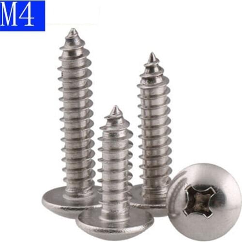 M4 4mm 304 Stainless Phillips Truss Head Sheet Metal Screw Self Tapping Screws Woodworking