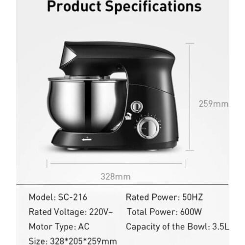 Household Dough Mixer Cook Machine Desktop Mixer 6 Speed 3.5L Stainless Steel Bowl Food Blender Cream Egg Whisk Cake Bread Maker
