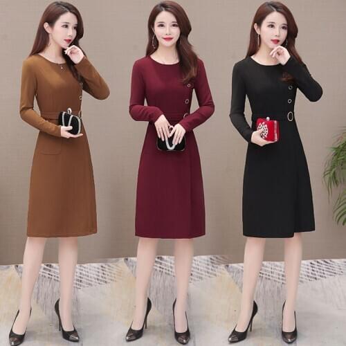Fashion Womens Dress New Autumn Winter Large size Long Sleeve Slim fit Dress Vestidos Female Plus cashmere Thicken Dress T336