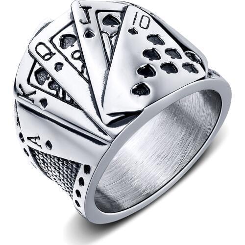 JHSL Big Large Poker Rings for Men Silver Color 316L Stainless Steel Fashion Jewelry Anniversary Gift Size 7 8 9 10 11 12