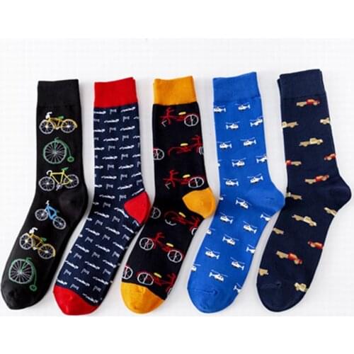Men Cotton Socks Transportation Design Crew Socks Bicycle Motorcycle Car Helicopter Embroidery Male Socks Skateboard Socks