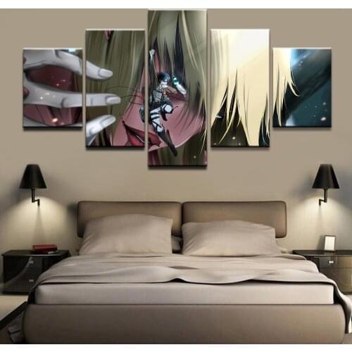 Canvas Picture Wall Decor Modular Framework 5 Pieces Annie Leonhart Attack on Titan Eren Yeager Painting Wall Art Printed Poster