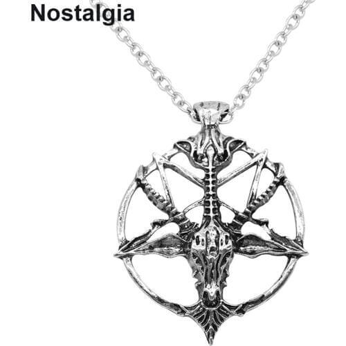 Nostalgia 10Pcs Wiccan Ram Skull Necklace Wicca Pentagram Pagan Talisman Ouija Witchcraft Jewelry Steampunk Accessories Jewelery