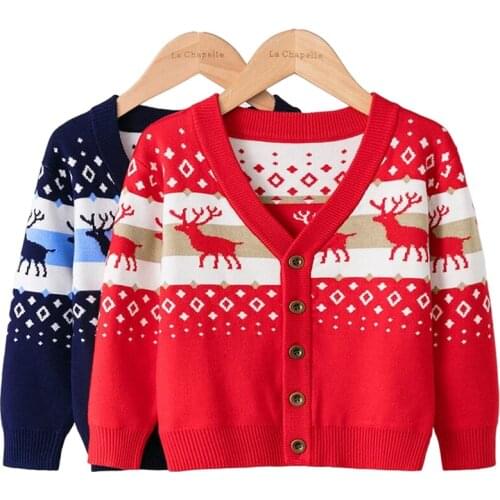 2021 New Christmas Sweater Cardigan Kids Knitted Reindeer Clothes Baby Boys girls Sweaters Coat Kids New Years gift Knit Coat