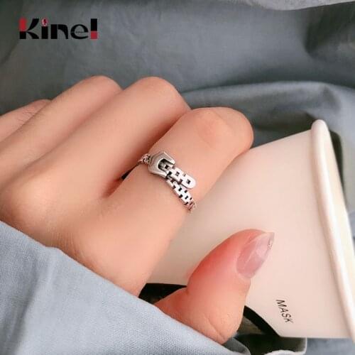 Kinel Authentic 925 Sterling Silver Belt Buckle Finger Rings for Women Hypoallergenic Gift Statement Silver Jewelry