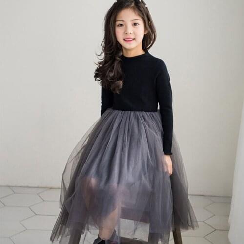 Girls Long Sleeve Dress Winter Warm Round-Neck Kids Clothing New Year Tulle Fabric Tutu Princess dress Vesitdos For 3 4 5 6 7 8T