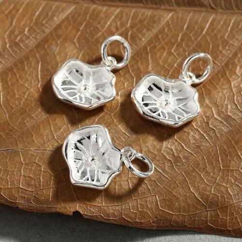 2pcs 925 Sterling Silver Necklace Bracelet Lotus Leaf Charms With Loop 12x12mm S925 Jewelry Pendant DIY Jewelry Make Accessories