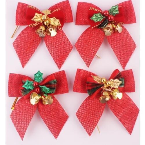 8x8cm Christmas Tree hanging decoration Burlap bell bow Xmas DIY pendants Christmas festival party Events decorations supplies