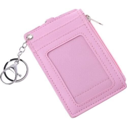 Portable Leather Business ID Card Credit Badge Holder Coin Purse Wallet Keychain M2EA