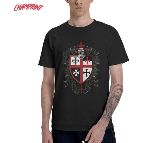 Casual Shield Cross Medieval Warrior Sword Knights Templar T-Shirt for Men 100% Cotton T Shirts Short Sleeve Tees Printed Tops