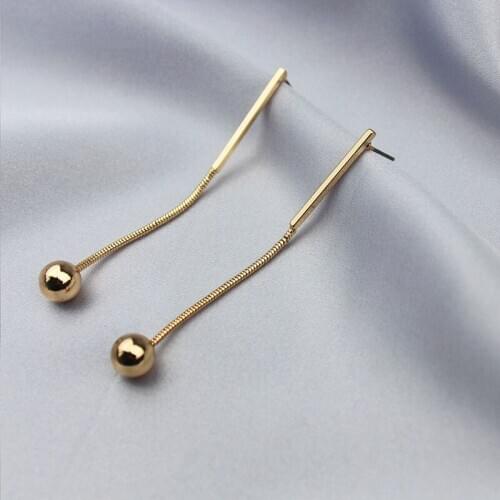 Simple Long Line Metal Balls Earrings Gold Color Threader Wire Chain Balls Pendant Earrings Temperament Female Tassel Jewelry