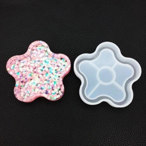 DIY Crystal Epoxy 5 Types of Hexagonal Square Flower Tray Base Tea Coaster Mold Silicone Plum Blossom Love Creative Pendant