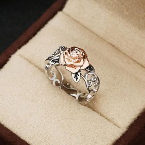 Luxury Ladies Ring Rose Gold Flower, with Rattan Anniversary Gift, Cute and Beautiful Ring for Girlfriend Fashion Prom Jewellery