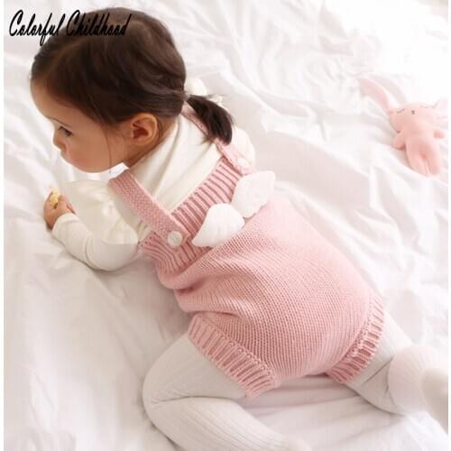 Christmas Rompers baby Cartoon angel wing design strap Overalls kids knited sleeveless jumpsuit Infant Girls/boys clothes