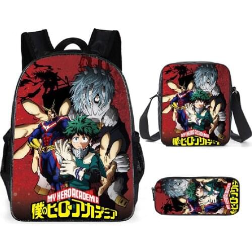 MHA Backpacks Cosplay My Hero Academia Anime Crossbody Bag Pencil Case Three piece 3D Print Schoolbag Travelbag For Teenagers