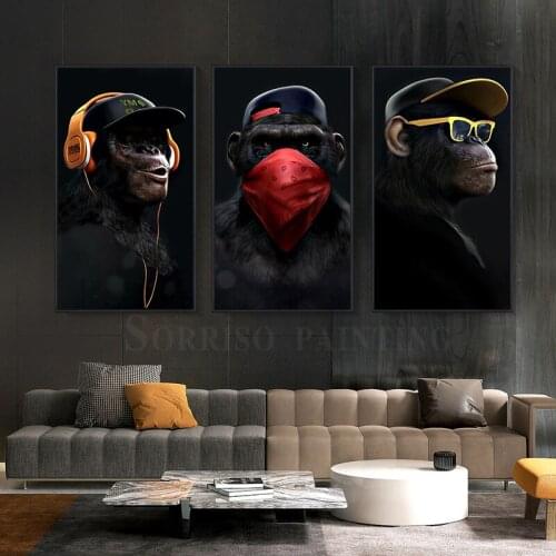 Nordic Black Funny Play Cool Gorilla Canvas Painting Modern Wall Art Posters And Prints Pictures For Living Room Home Decor