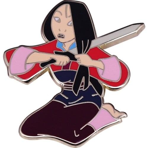 Disney Animation Brooch Pin Accessories Backpack Girl Costume Decoration Mulan Long Hair Cut Off In Place Of His Father Badge
