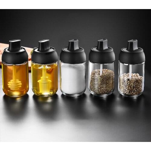 Moisture proof seasoning bottle cap spoon integrated sealed glass honey pot oil brush pot monosodium glutamate seasoning bottle