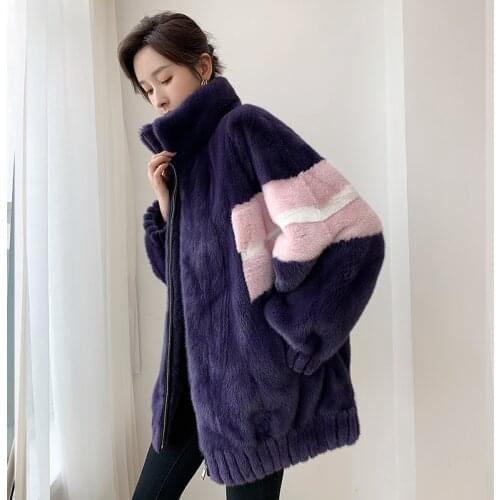 Fashion High Quality Luxury Mink Coat Hooded Contrast Fur Jacket Warm Women Coats Elegant Female Jackets Mulheres Casacos Zjt523