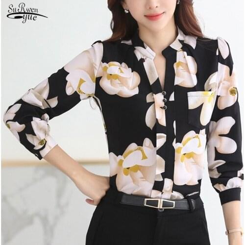 2021 Korean Long Sleeve Chiffon Shirts Women Spring Summer Fashion Print Blouse Tops Elegant Female Casual Loose Blouse 882G 25
