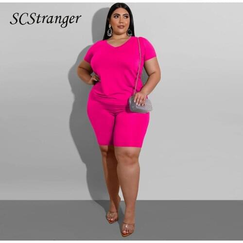 Women Shorts Sets Fashion Summer Wholesale Items Casual Solid Color V Neck Short Sleeve Two Piece Set Plus Size Sets шорты