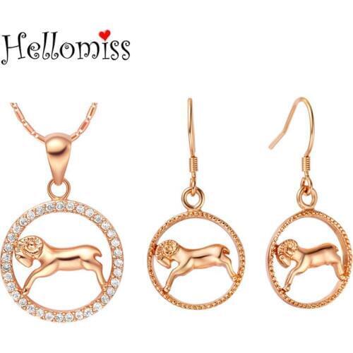 Rose Gold Color Jewelry Sets for Women Twelve Constellations Pendant Necklace & Earrings Fashion Costume Jewelry Set Conjunto