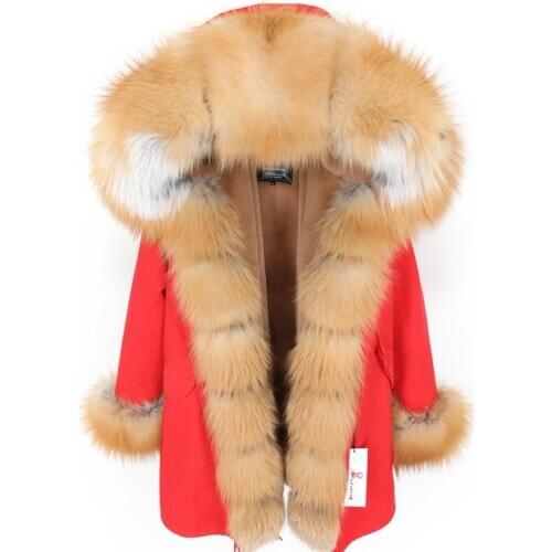 2020 winter coat ladies real fox fur collar long loose coat detachable fur coat