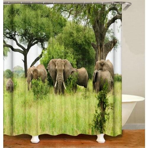 Animal Shower Curtain Steppe Elephant Pattern Bath Accessories with 12 Hooks Waterproof Polyester Fabric Bathroom Decor