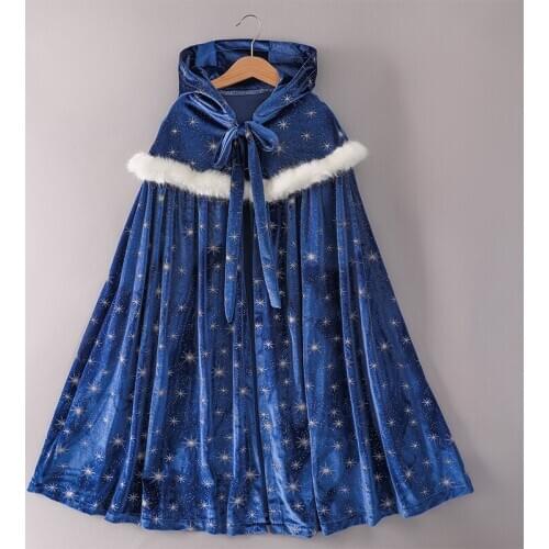 Winter 2020 Girls Elsa Cloak Girls Plus Velvet Cloak Cape Girl Princess Blue Clothes Kids Children Cartoon Hooded Shawl Clothing