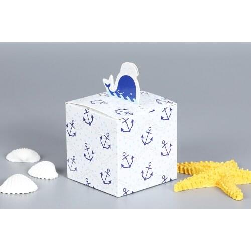 10Pcs Blue Color Baby Shower Birthday Party Favor Gift Box Cute White With Blue Dolphin Shape Sweet Wedding Candy Box