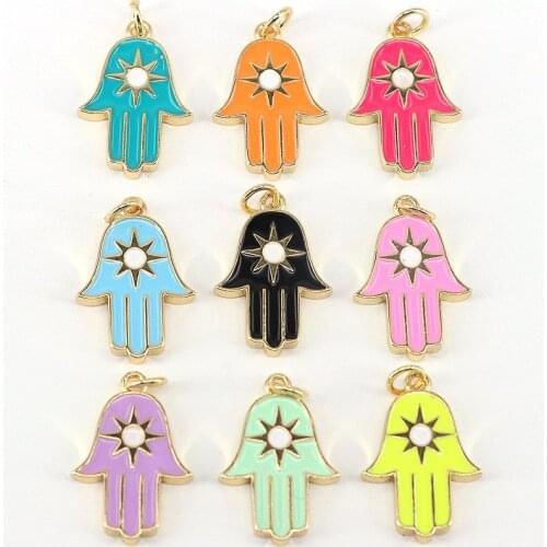 10Pcs,Hamsa Hand diy Charms For Jewelry Making, Gold Color Charms, Fashion Bracelet Necklace Accessories