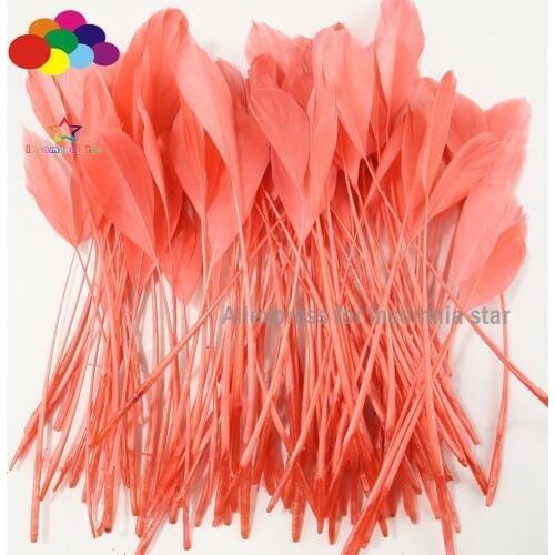 100 Pcs 6-8inch watermelon red Rooster Tail Feather Clothing Decoration Coque feathers for crafts