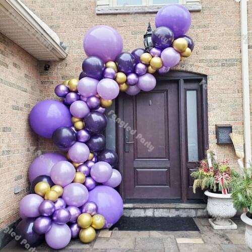 104pcs Purple Chrome Gold Balloon Garland Matte Lilac Balloons Arch Kit Baby Shower Birthday Gender Reveal Wedding Decoration