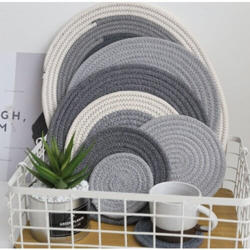 2PCS Round Placemat Coaster Table Mat Cotton Linen Knitting Bowl Insulation Pad Table Decoration Gift Wedding