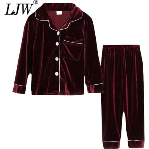 3-12Years Childrens Pajamas Winter Gold Velvet Warmth Thickening Spring Autumn Two Piece Set Big Girls Boys Home Service