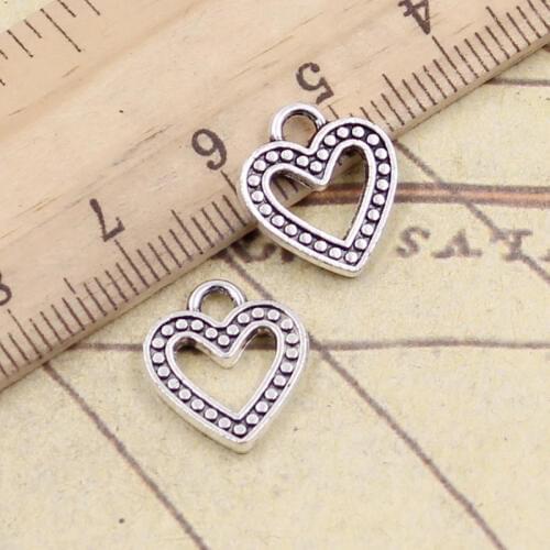 30pcs Charms Hollow Heart 14x13mm Tibetan Silver Color Pendants Antique Findings Jewelry Making DIY Handmade Craft