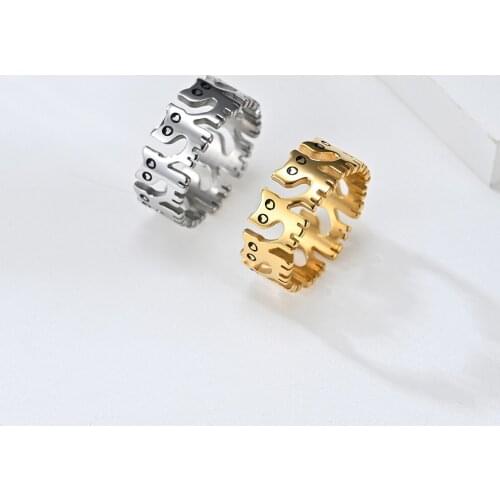 8MM Simple Cute Cat Couple Rings Stainless Steel Woman Men Ring for Anniversary Wedding Valentines Day Gift