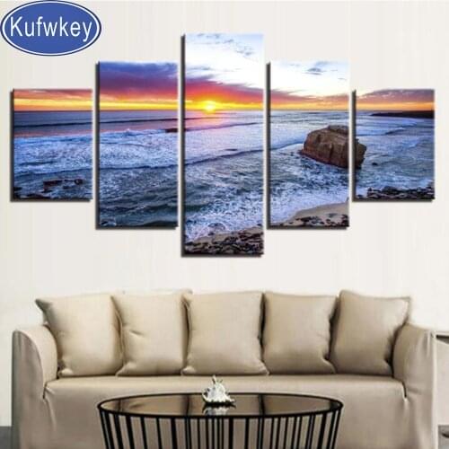 Diamond Embroidery 5 Panel Sunrise beach landscape diamond painting Full Square/Round drill 5d diamond embroidery cross stitch