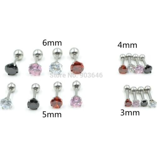 Free Shippment 50PCS Body jewelry-Ear Stud Tragus/Helix Bar/Stud CZ Gems Prong set