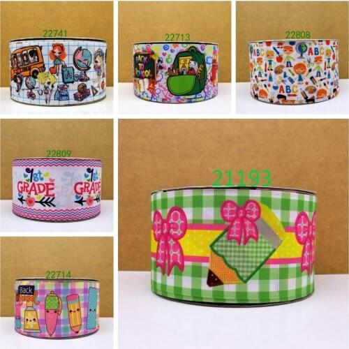 Free shipping 50 yard cartoon back to school printed grosgrain ribbon 22713