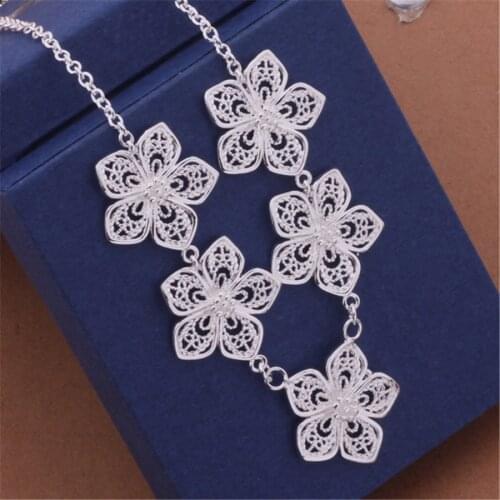 Free shipping Beautiful fashion silver colorwedding party new charm pretty Flower lovely cute Necklace jewelry N336