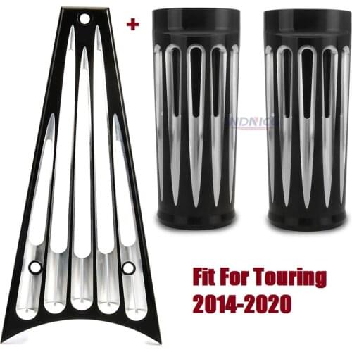 Black Deep edge cut Frame Grille 2'' extended Fork slider boots cover fit For harley Road King FLHR 2014-2016 Street Glide FLHX