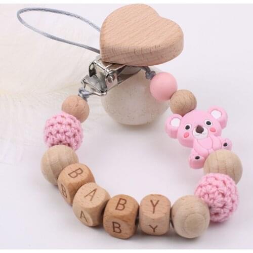 Koala baby pacifier clip holder silicone pattern wooden baby pacifier chain bisphenol A child holder gift