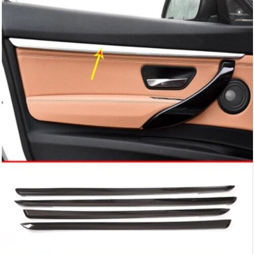 For 4pcs Carbon Fiber Style ABS Interior Car Door Decoration Strips Trim For BMW 3 series GT F34 2013-2018 Accessories