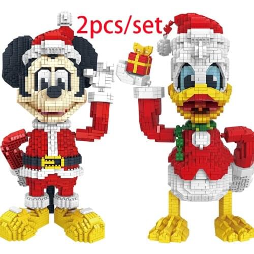 Disney Anime Figures Mickey Donald Duck Building Brick Educational Building Blocks Childrens Toys For Birthday Christmas Gift