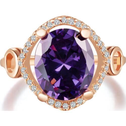 Purple cz rings for women 2017 wedding ring lady jewelry gold-color ring gift pary design wholesale fashion size 6 7 8 in stock