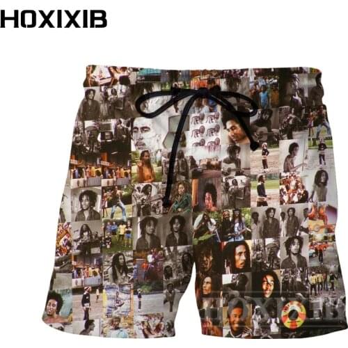 HOXIXIB Reggae Music Men Shorts Breathable 3D Print Hippie Singer Bob Marley Shorts Women Football Fan Dirty Braid Hip Hop Pants