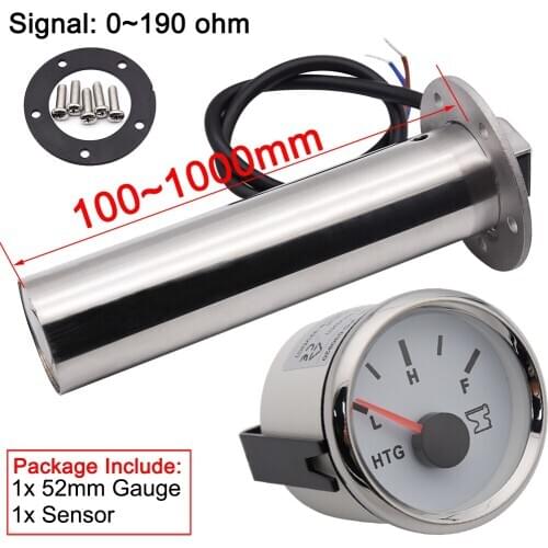 52mm HTG Meter + Sewage Level Gauge Sensor Marine Boat Car RV Holding Tank Sewage Level Sender Sensor 100mm~600mm fit 0-190ohm