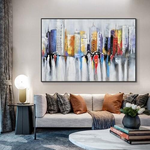 YIQING Large City Buildings Painting 100% Hand Painted Oil Painting On Canvas Abstract Textural Figure Wall Art For Home Decor